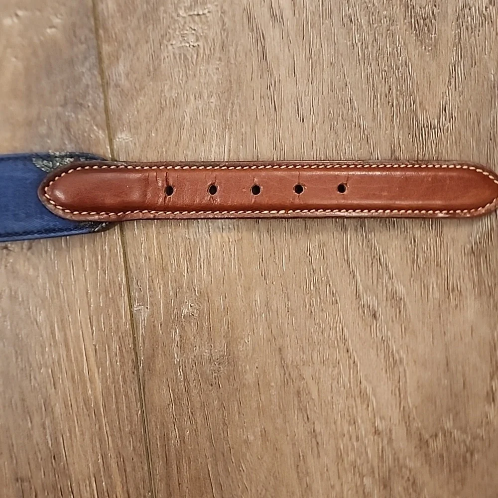 Vintage Trafalgar Belt Ribbon Ducks Mallards Leather Accents Brass Men's size 34